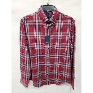 MIZZEN+MAIN NWT Shirt Mens S Trim City Flannel Plaid Long Sleeve‎ Button Up Red